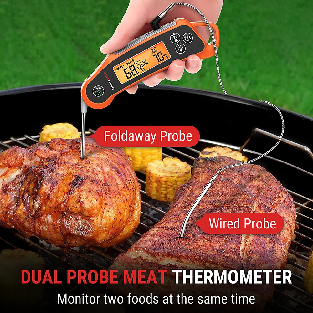 ThermoPro TP710 Hintergrundbeleuchtung 2-in-1 klappbare kabelgebundene Sonde Digitales wasserdichtes Ofen-BBQ-Fleischthermometer zum Kochen in der Küche – Detail 2