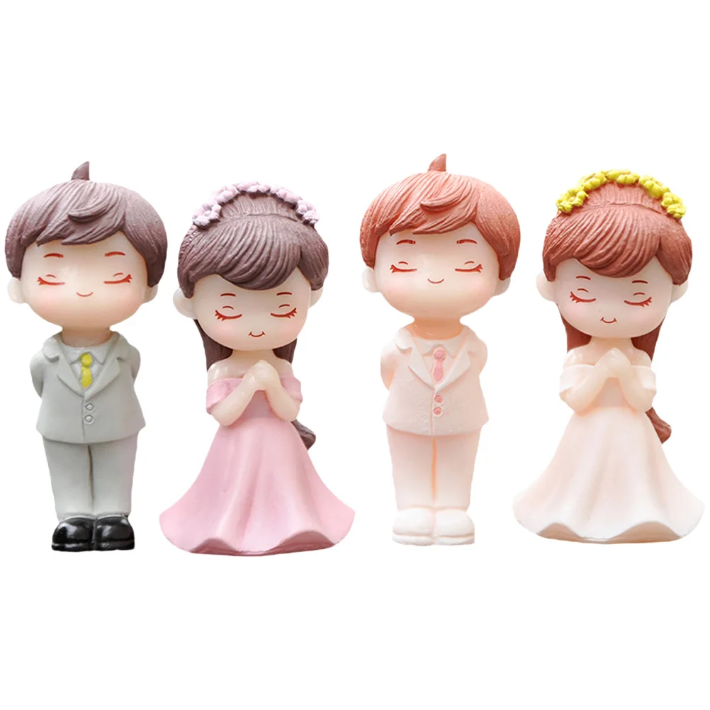 

2 Pairs Modeling Couple Ornaments Bridegroom Models Wedding Figurines Pvc Cake Decor