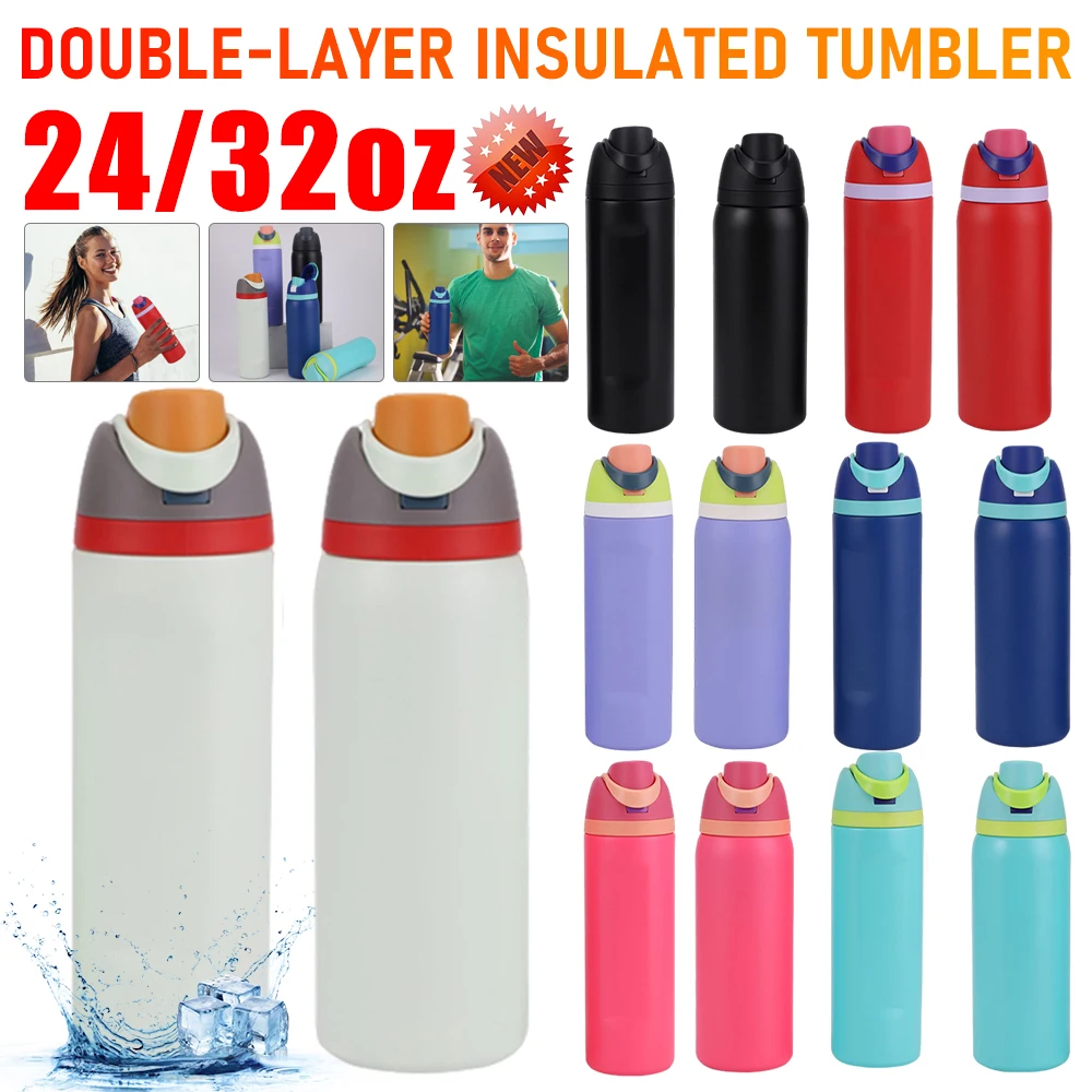 32oz Thermos Cup 19oz 24oz Stainless Steel Insulated Cup Space Kettle Water Bottle with Straw Car Outdoor Sports Vacuum Flasks