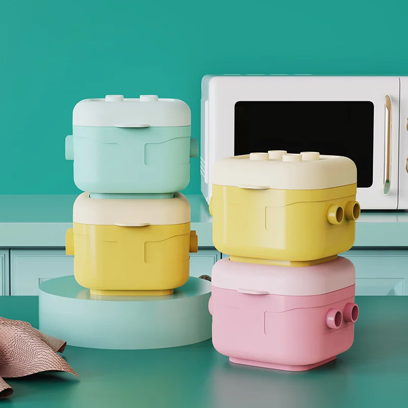 4Pcs/Set Portable Baby Food Storage Box Building Blocks Food Dispenser Cartoon Kids Milk Powder Box Toddler Snacks Cup Container