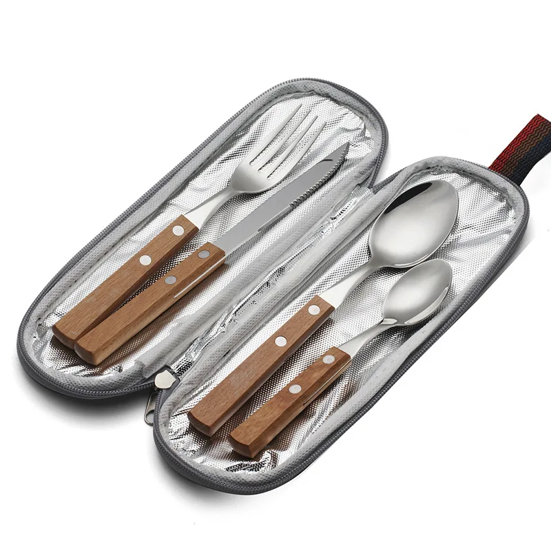 Stainless Steel travel utensils With Case Healthy & Eco-Friendly Full Size Fork Spoon Portable Utensils Set With Storage Bag cutlery set western style cutlery set picnic cutlery set stainless steel cutlery set camping cutlery set