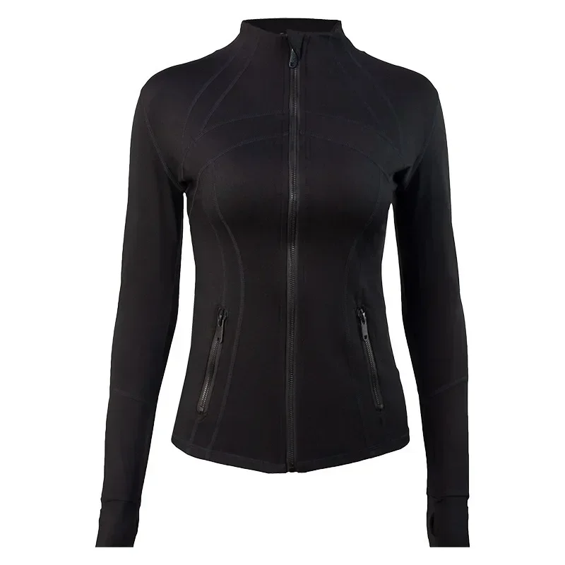 With Logo Women Long Sleeve With Pockets Define Sports Jacket Yoga Jogging Quick Dry Breathable Fitness Running Workout Coat