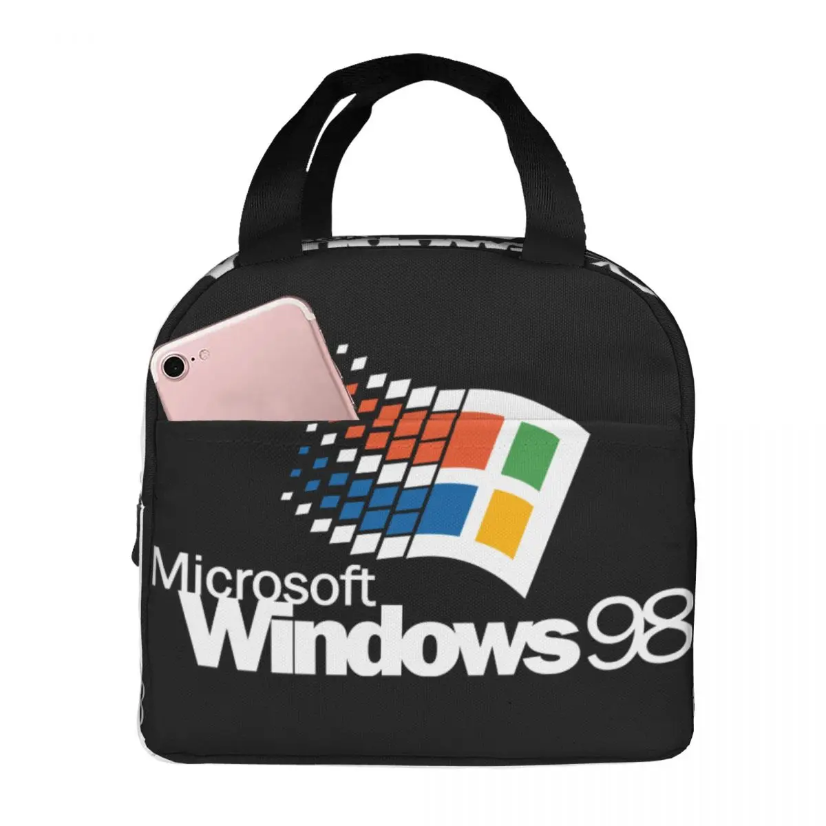 Windows 98 Stacked Logo Lunch Bag Unisex Portable Cooler Insulated Lunch Box Food Bento Box