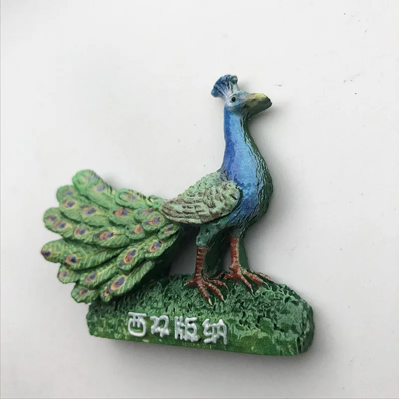 

Fridge Magnet New Personalized Chinese Xishuangbanna Peacock Resin Decoration Crafts Tourism Souvenir Message Post