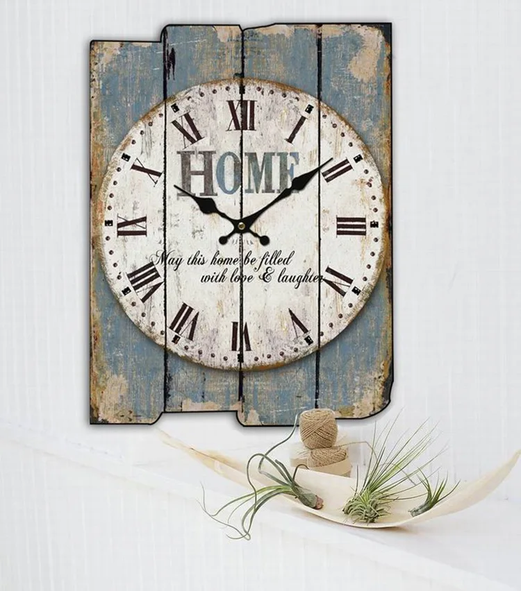 Large Square Wall Clock Retro Wood Vintage Clocks Color:A-100;Sheet Size:30X40CM