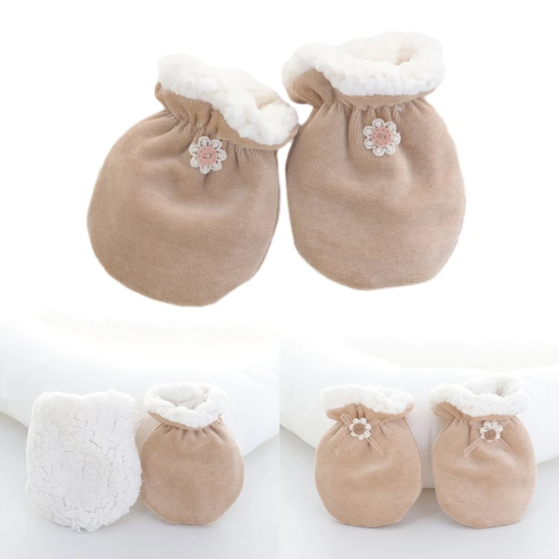 67JC 1 Pair Baby Winter Warm Gloves Anti-grab Mittens Thicken Fleece Glove Anti-scratches Mittens for 0-3 Years Boys Girls 2