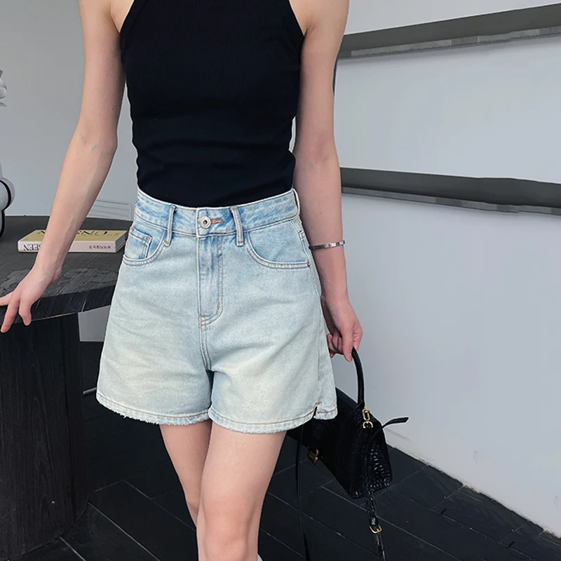 Blue Women's Denim Shorts Summer High Waist Casual Chic Loose Jean Short Baggy Fashion Vintage Streetwear Wide Leg Shorts Femme