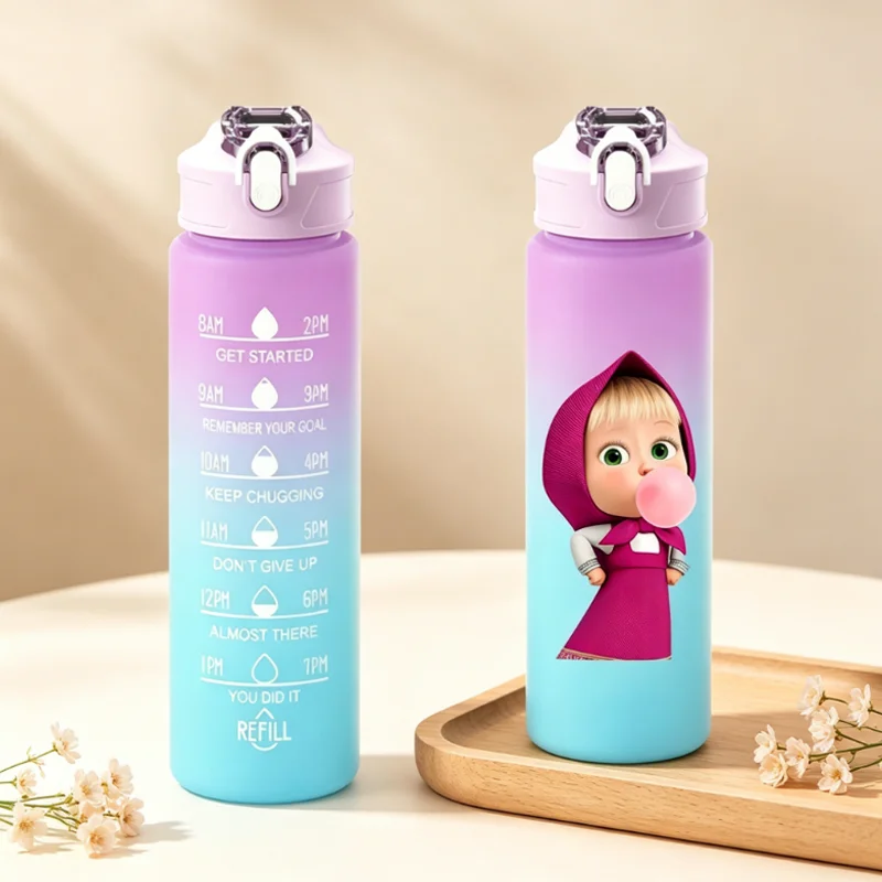 750ML Mashas and The Bear Water Cup Women Leak-proof Portable Sport Large Capacity Water Bottle Kawaii Anime Drinking Cup Gift