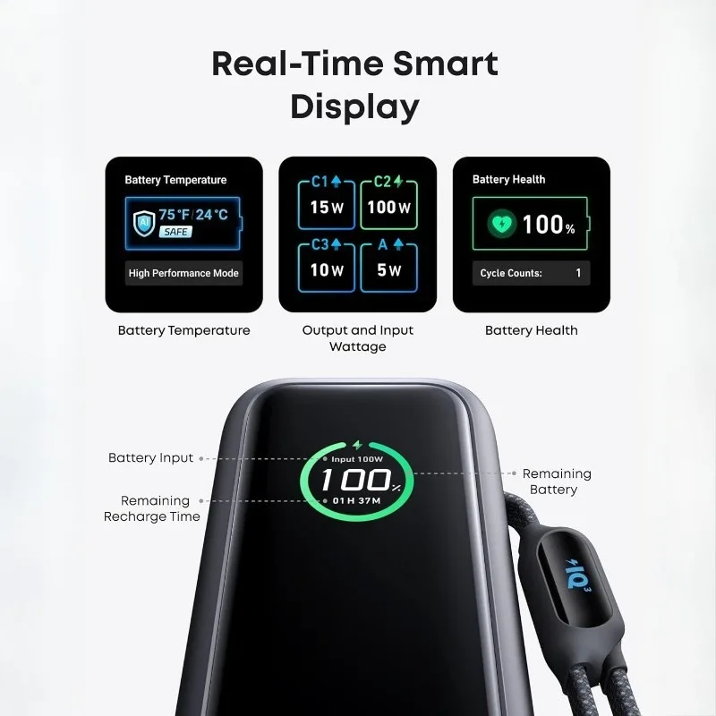 25000mAh165W Built-in Cables Anker Power Bank Ultra-Fast Portable Charger for IPhone Samsung Dual Laptops Multi-Device Charging 6