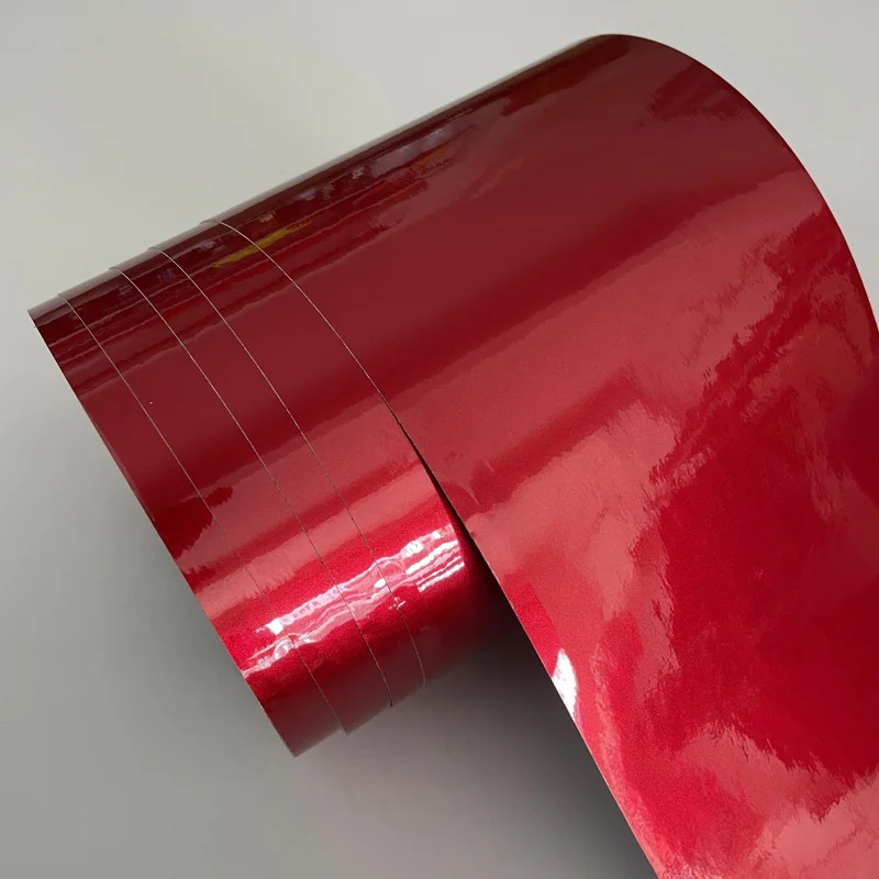 10cm Width Glossy Candy Metallic Adhesive Red Vinyl Car Wrap Film Roll