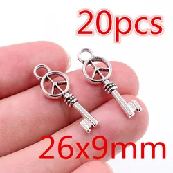 Vintage Bronze and Antique Silver Plated Key Charms (26x9mm 20pcs)