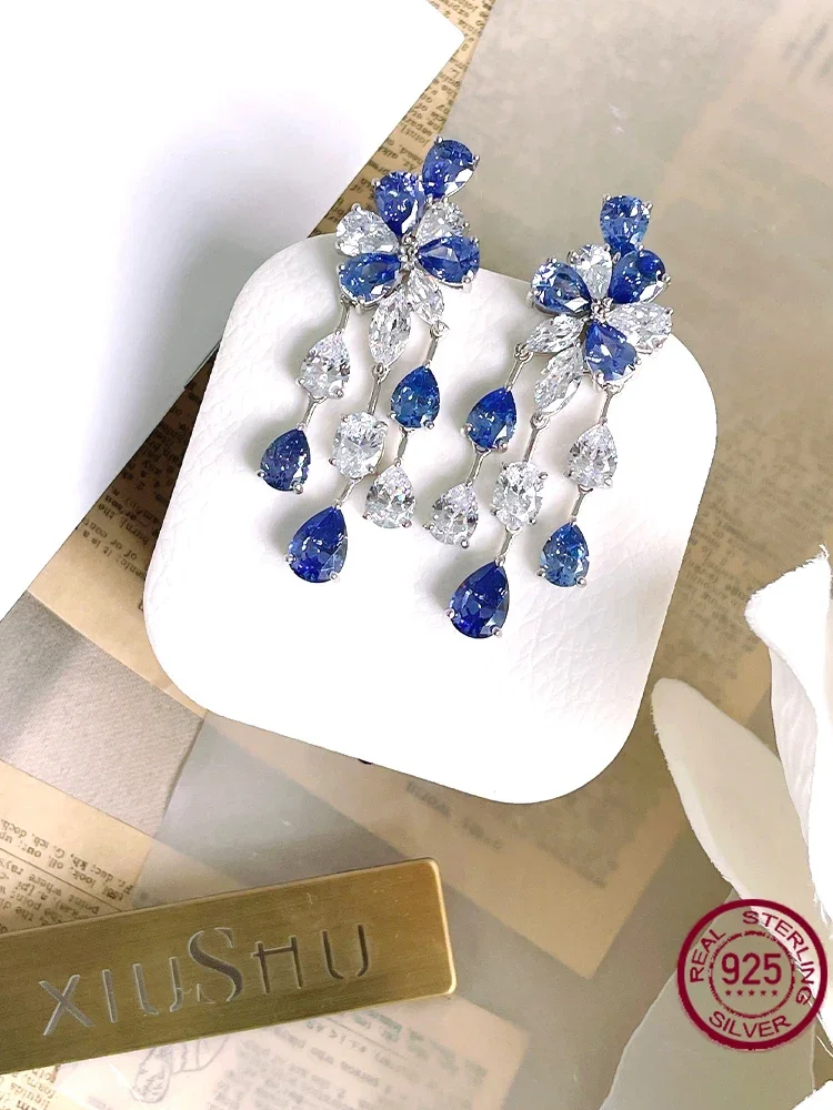 New Fashion Droplet Flower Earrings 925 Sterling Silver Luxury Small Design Wedding Jewelry Wholesale in Europe and America