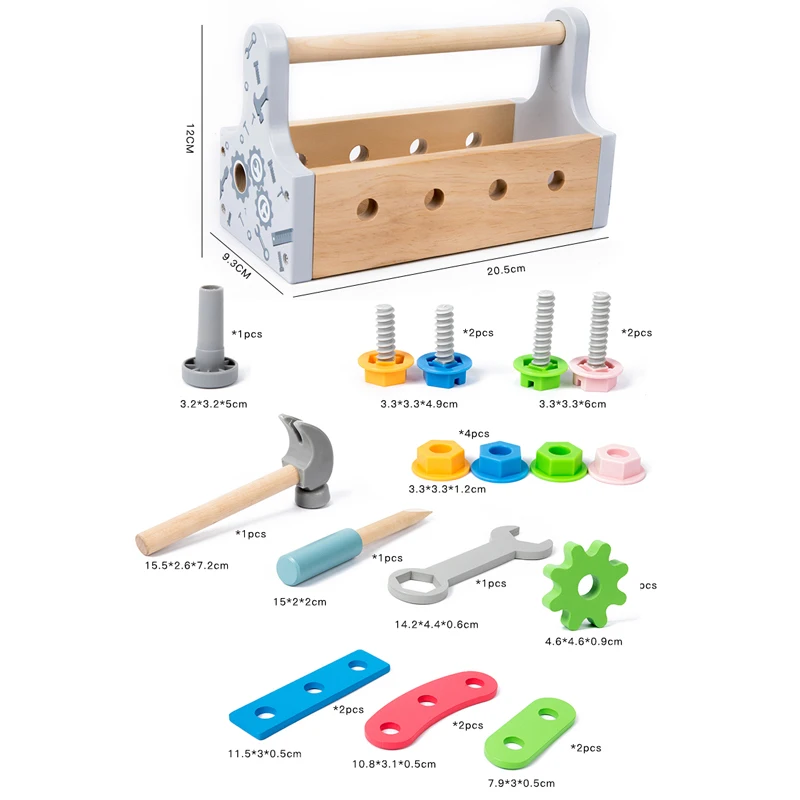 Kids Tool Box Toy Wooden Pretend Game Puzzle Disassembly Set Simulation Multifunctional Repair Carpenter Tool Boy Gift 6