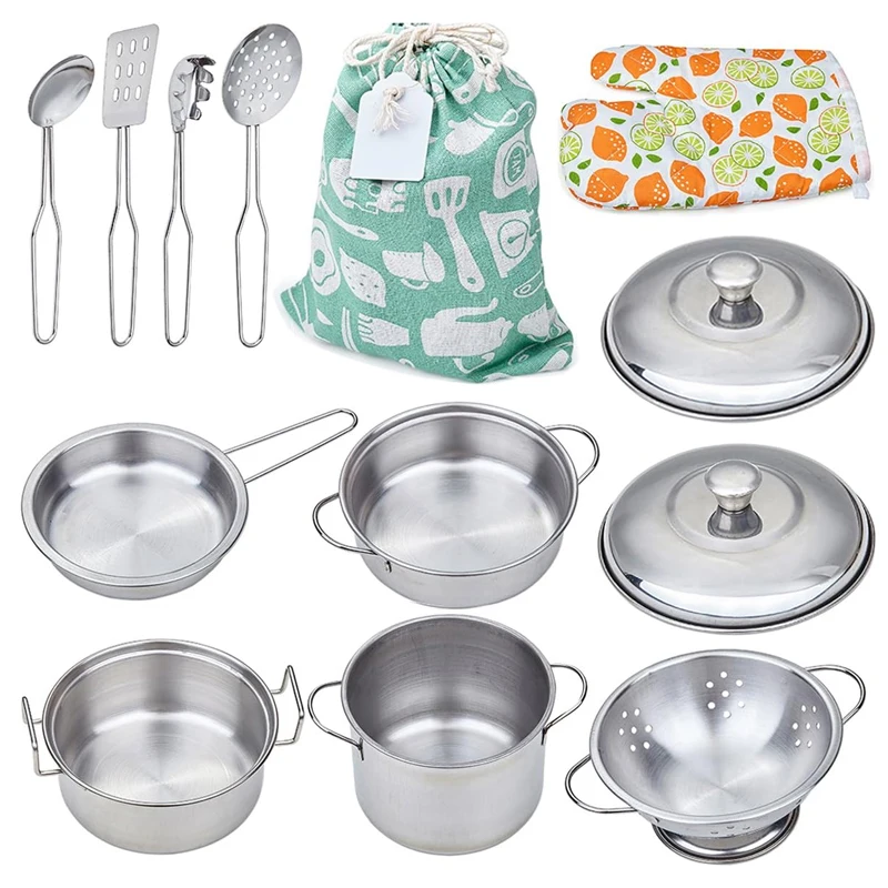 Deluxe Kitchen Play Set with Stainless Steel Cookware and Cooking Utensils – Perfect Educational Gift