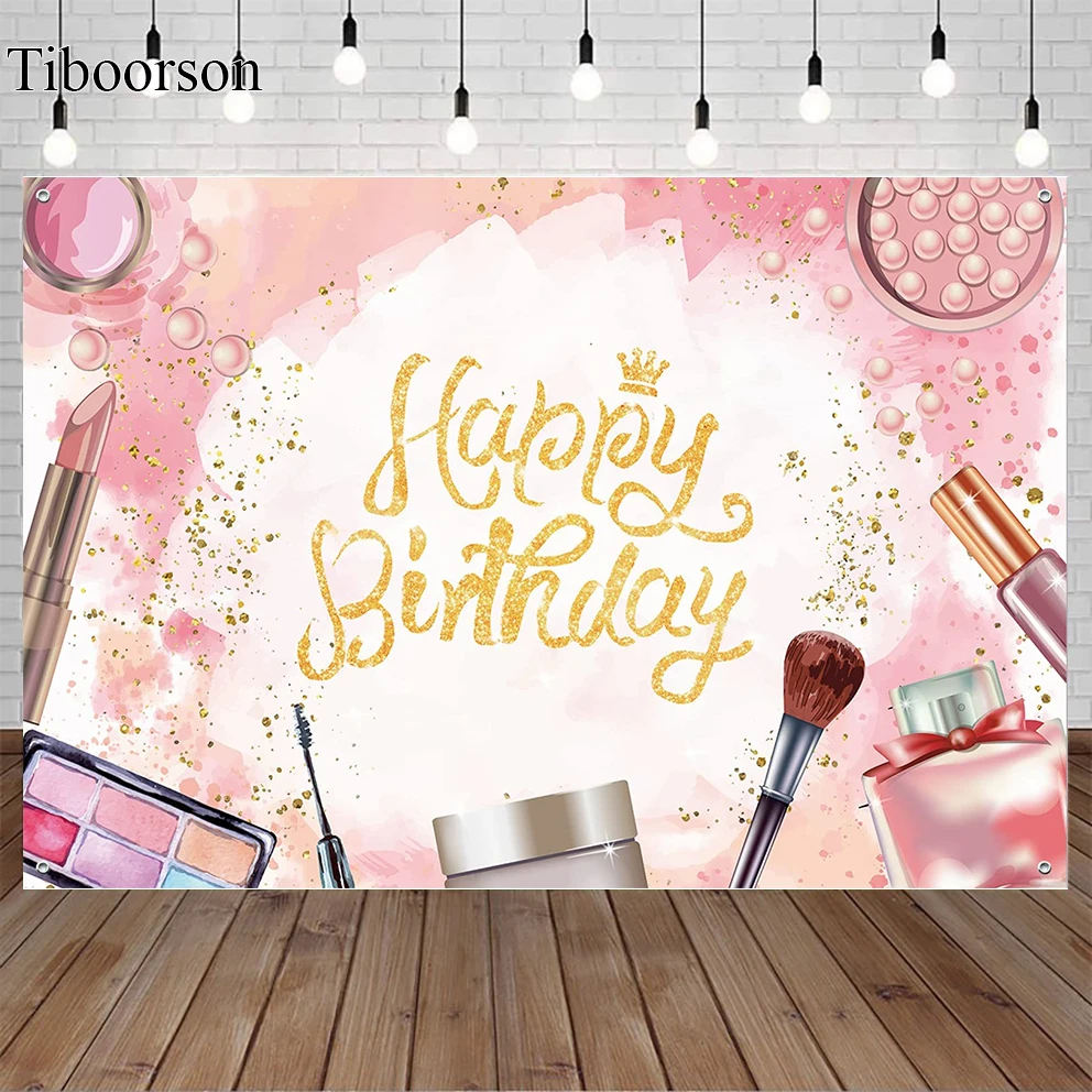 

Photography Background Spa Themed Party Girls Princess Sweet Pink Make Up Birthday Party Gold Decor Backdrop Photo Studio