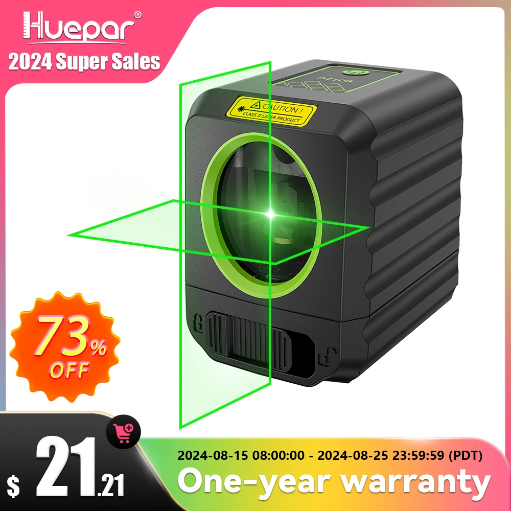 Huepar Cross Line Laser Level Portable 2 Lines Osram Green Beam Self-leveling Laser Tools DIY Application лазерный уровень laser level