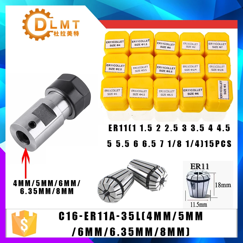 side milling cutter 15pcs High Carbon Steel ER11 Spring Collet 1-7mm with ER11A Extension Rod Motor Shaft HolderInner 4MM 5MM 6MM 6.35MM 8MM bench vise lowes