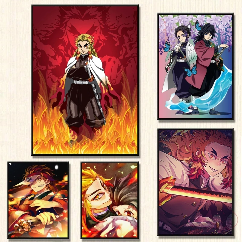 

Canvas Artwork Painting Demon Slayer Rengoku Shinjurou Classic Modern Home Birthday Gifts Modular Prints Hanging Living Room