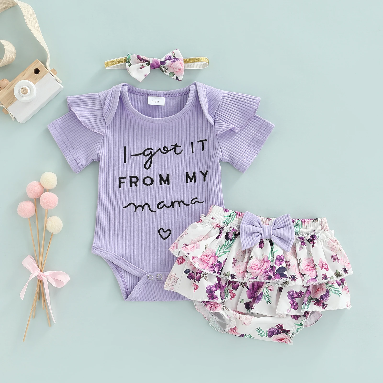 Newborn Baby Girl Clothes Set Summer Letter Short Sleeve Romper Flower Shorts Headband 3Pcs Outfit New Born Infant Clothing baby knitted clothing set