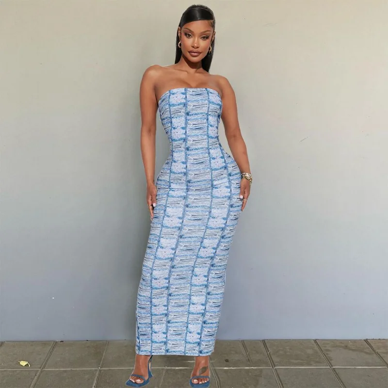 

Fashionable Women's Clothing Summer New Wrapped Chest Dress Printed Hip Skirt Bandeau Slim-Fit Sexy Dress for Women-Hongl