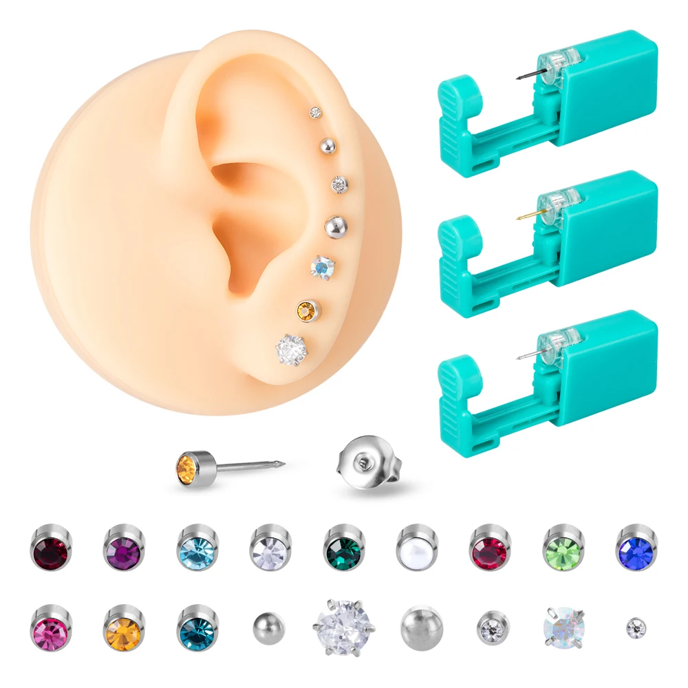 Green No Pain Cartilage Tragus Helix Piercing Gun Women Disposable Sterile Ear Piercing Unit Piercer Tool Machine Kit Stud 1PC ear piercing tool,piercing tool,body piercing kit