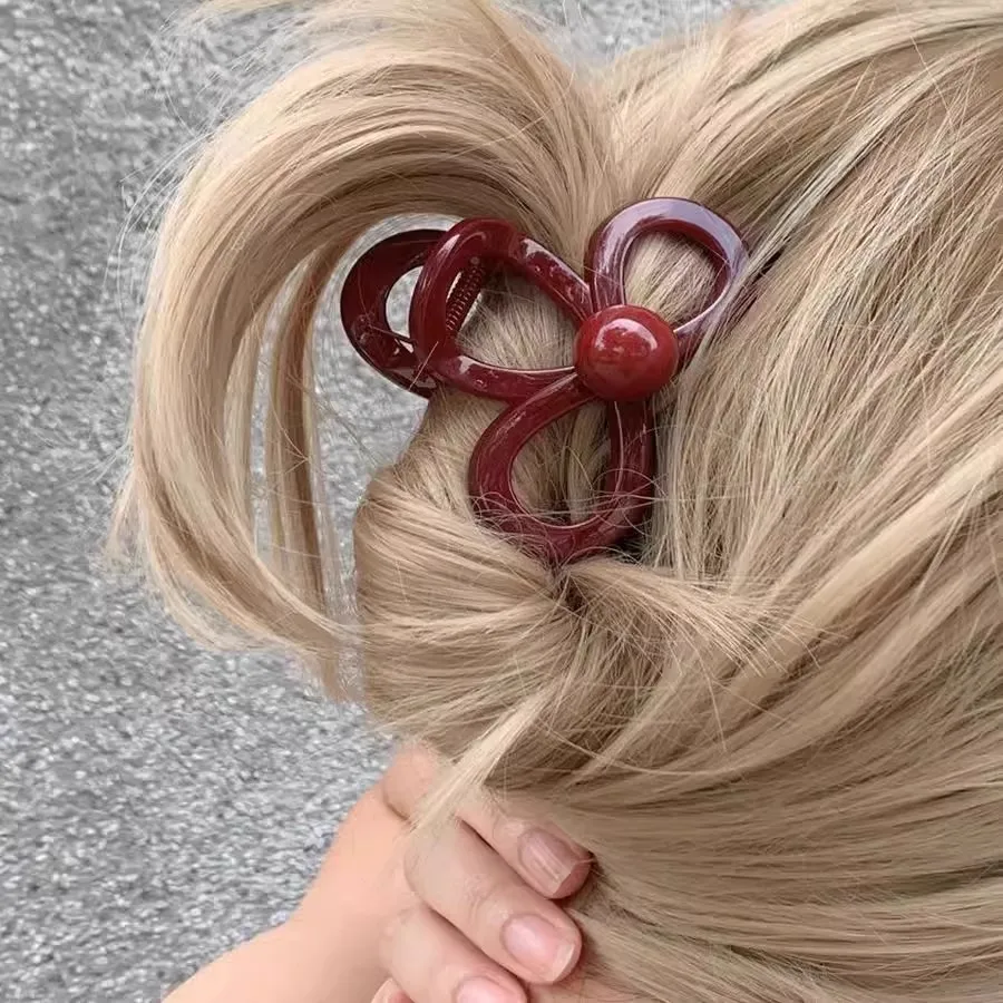 3PCS Burgundy Bow Hair Claw Set, Hair Clamps, Stylish Daily Hair Accessories, Secure Hold Updo Hair Decor
