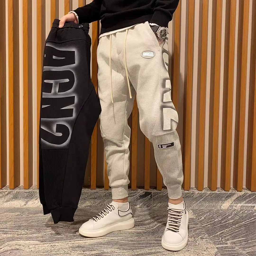 

Y2K Youth harem casual pants men's leggings sports pants printed letters slim fit ruffian handsome fried street pants look thin