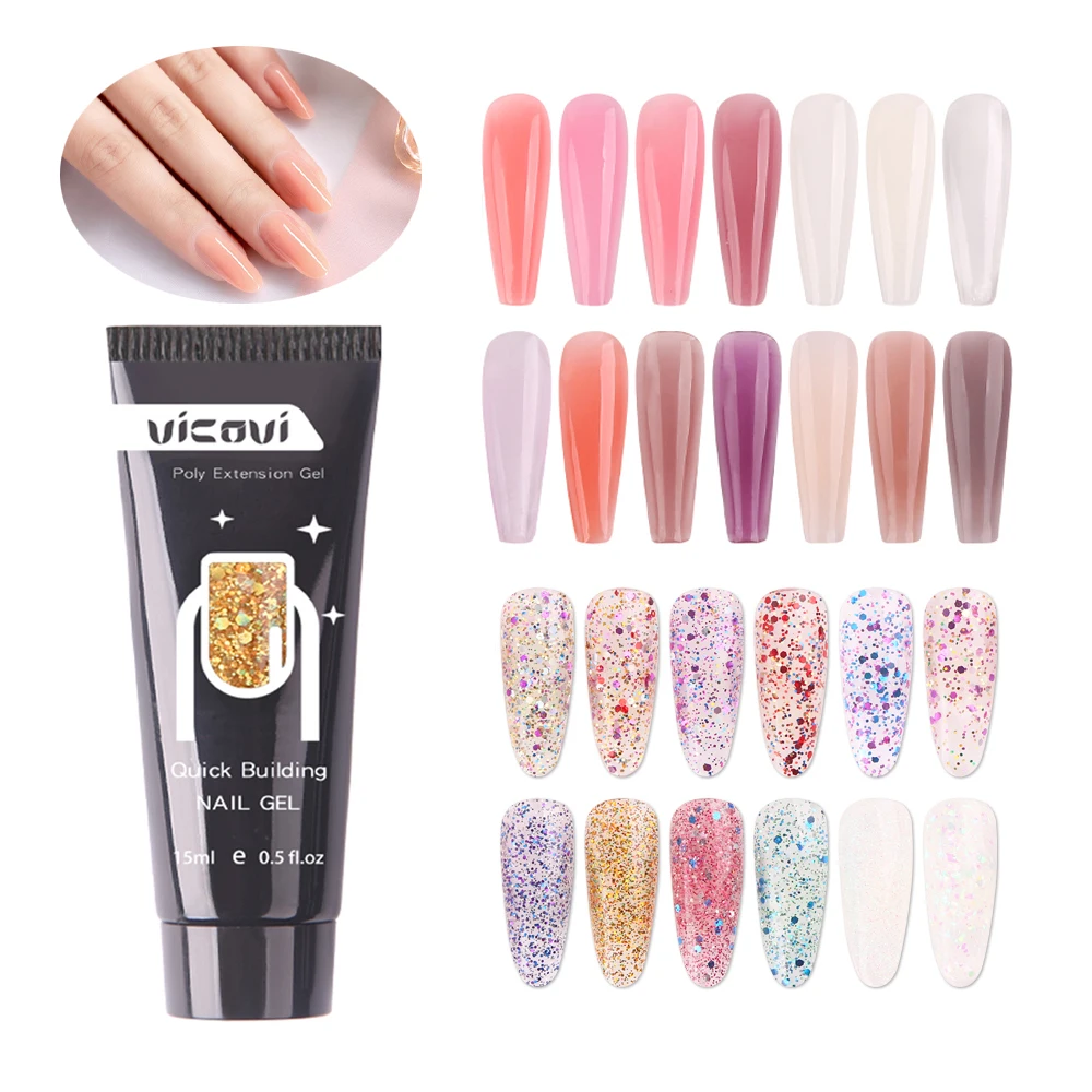 

15ml Nail Extension Gel UV LED Poly Acrylic Gel Clear Nude Glitter Sequin Quick Building Poly Nail Gel Manicure Extension Tool*c