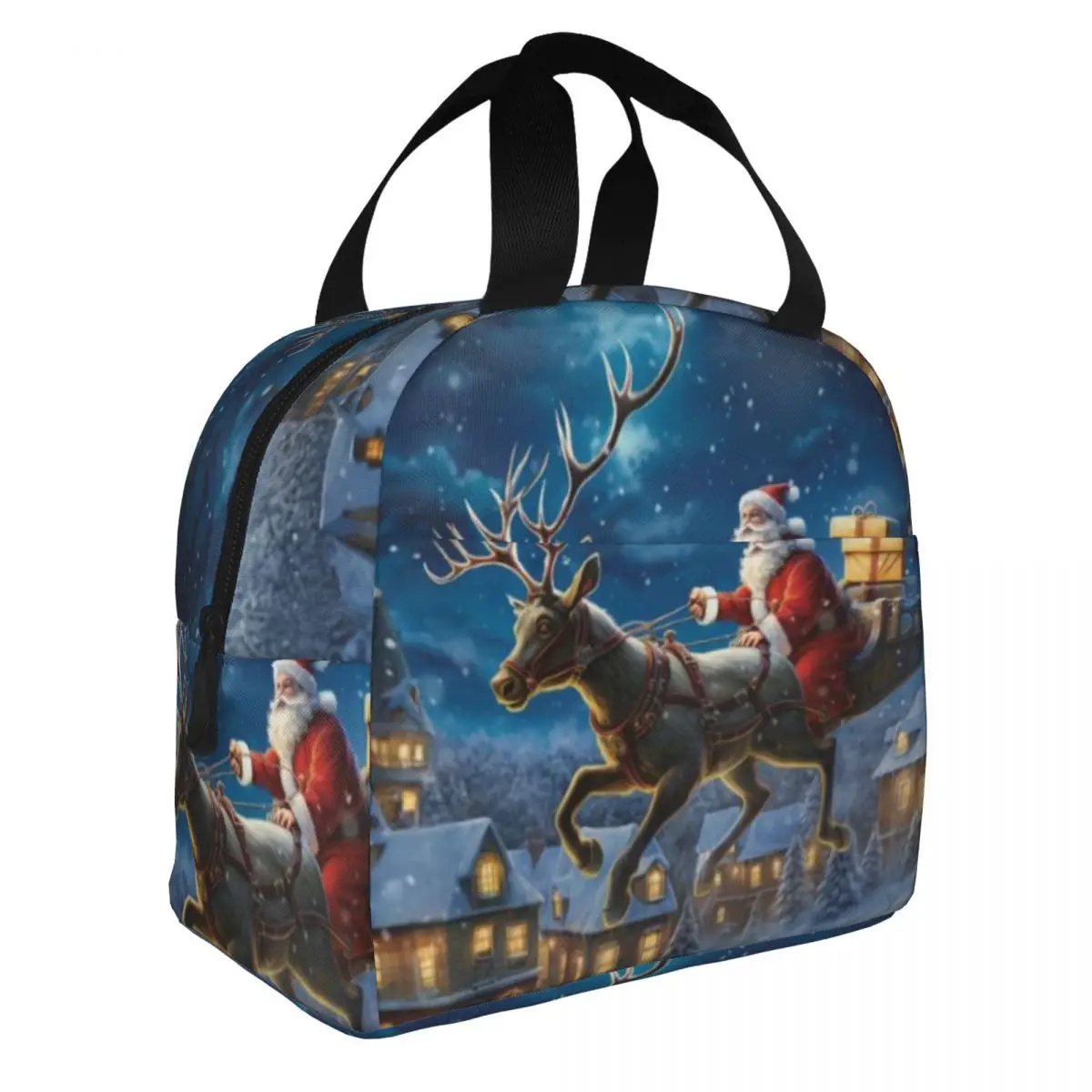 

NOISYDESIGNS Christmas Lunch Food Bag Santa Claus Cooler Bag Portable Zipper Thermal Lunch Bag Convenient Box Tote Dropshipping