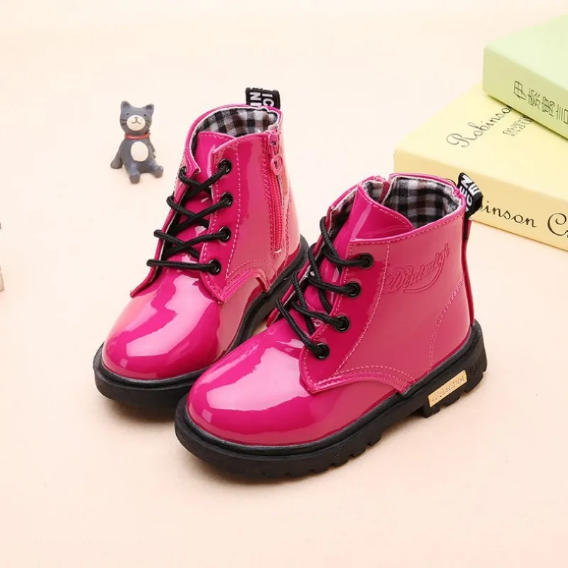 Children Ankle Shoes PU Leather Waterproof Tide Kids Rubber Boots Girls Boys Fashion Boots Anti-Slippery Spring Autumn 2024