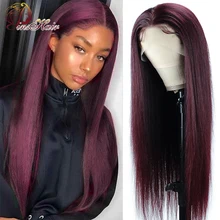 

Burgundy Wine Red Straight Lace Frontal Wig Human Hair Wigs Brazilian 99J Color HD Transparent Lace Part Wig Pre pluck For Women