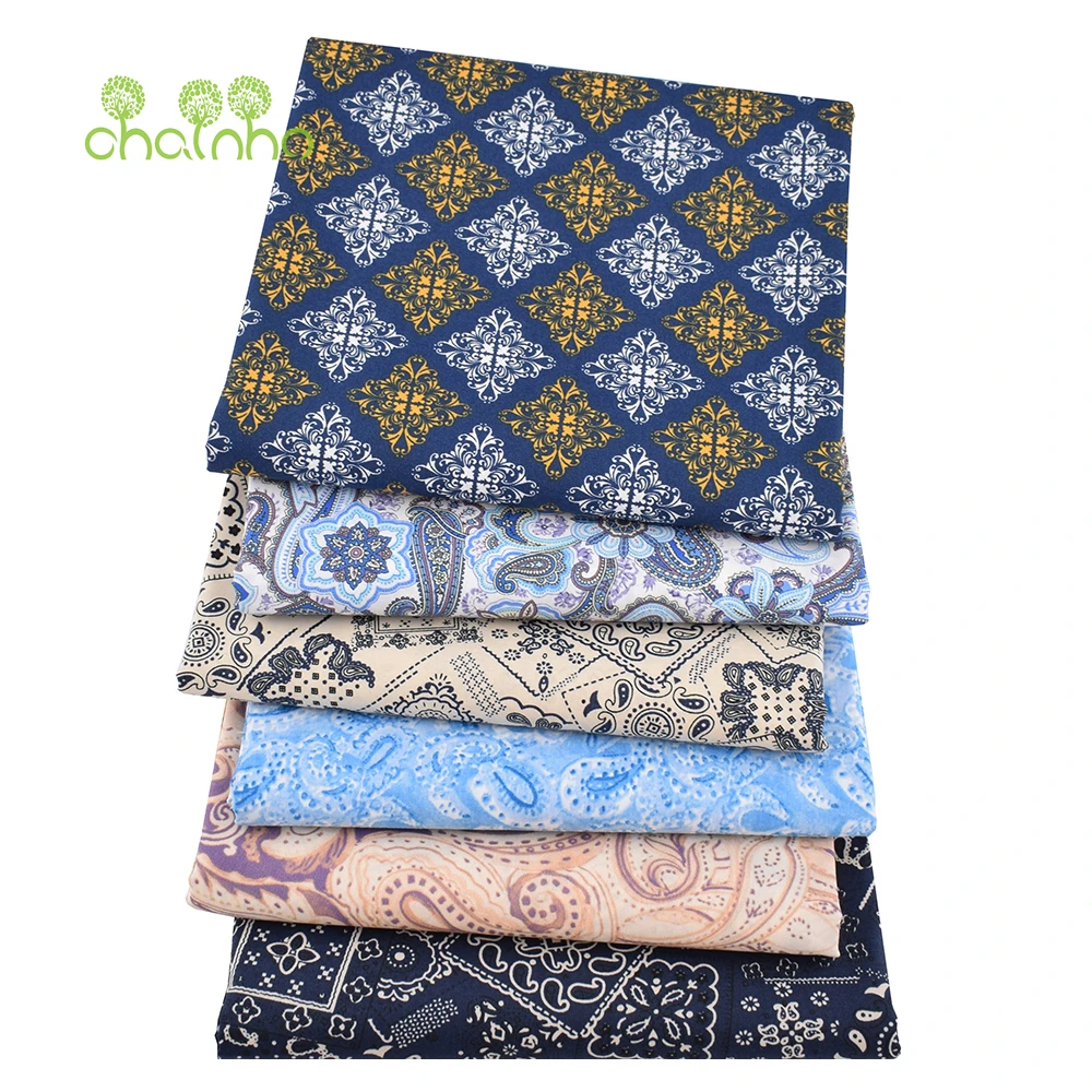 Chainho,Printed Plain Weave Poplin Cotton Fabric,DIY Quilting Sewing Material,Patchwork Cloth,Floral Series,3 Sizes,15PC154