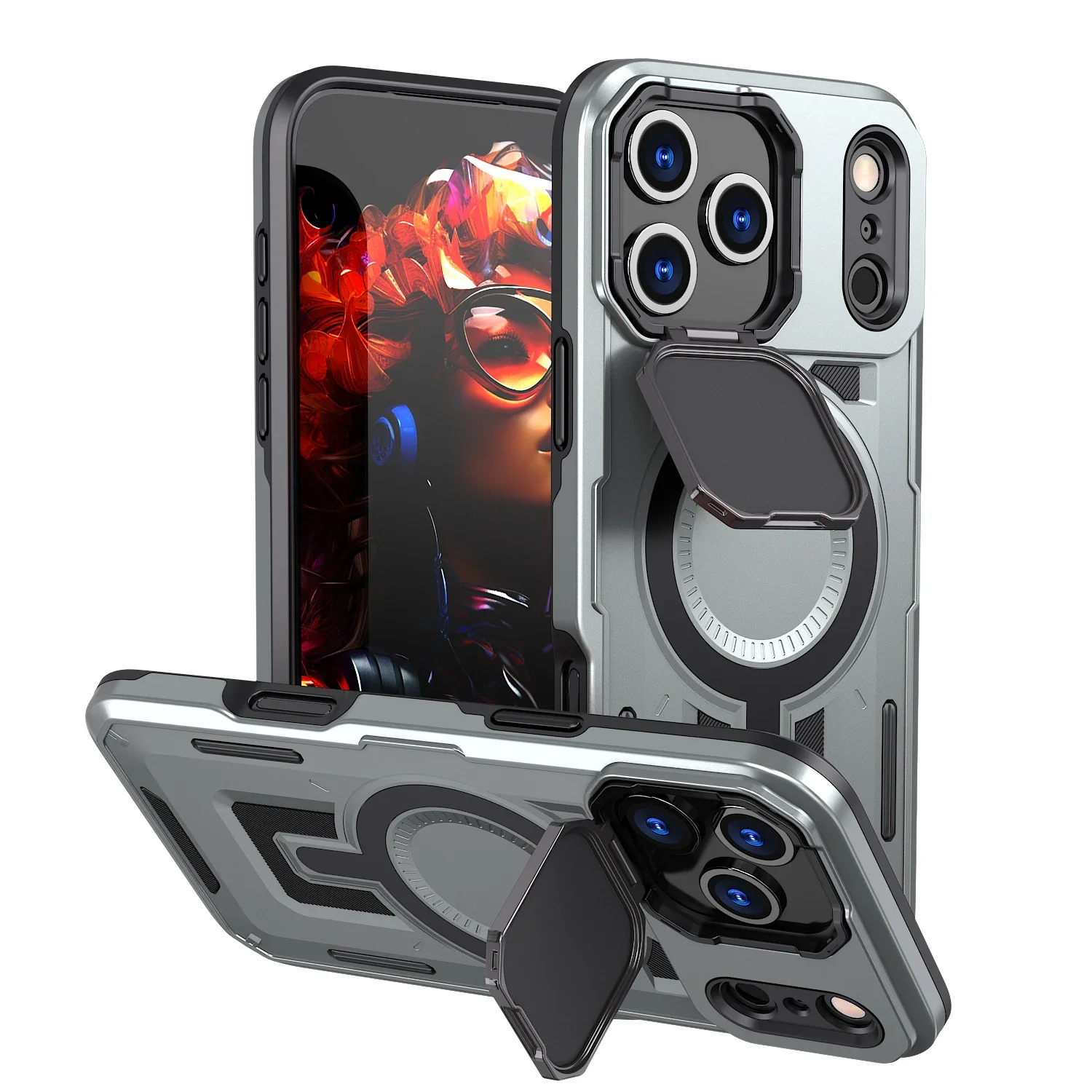 Magnetic Camera Protective Case with Kickstand and Impact Resistance