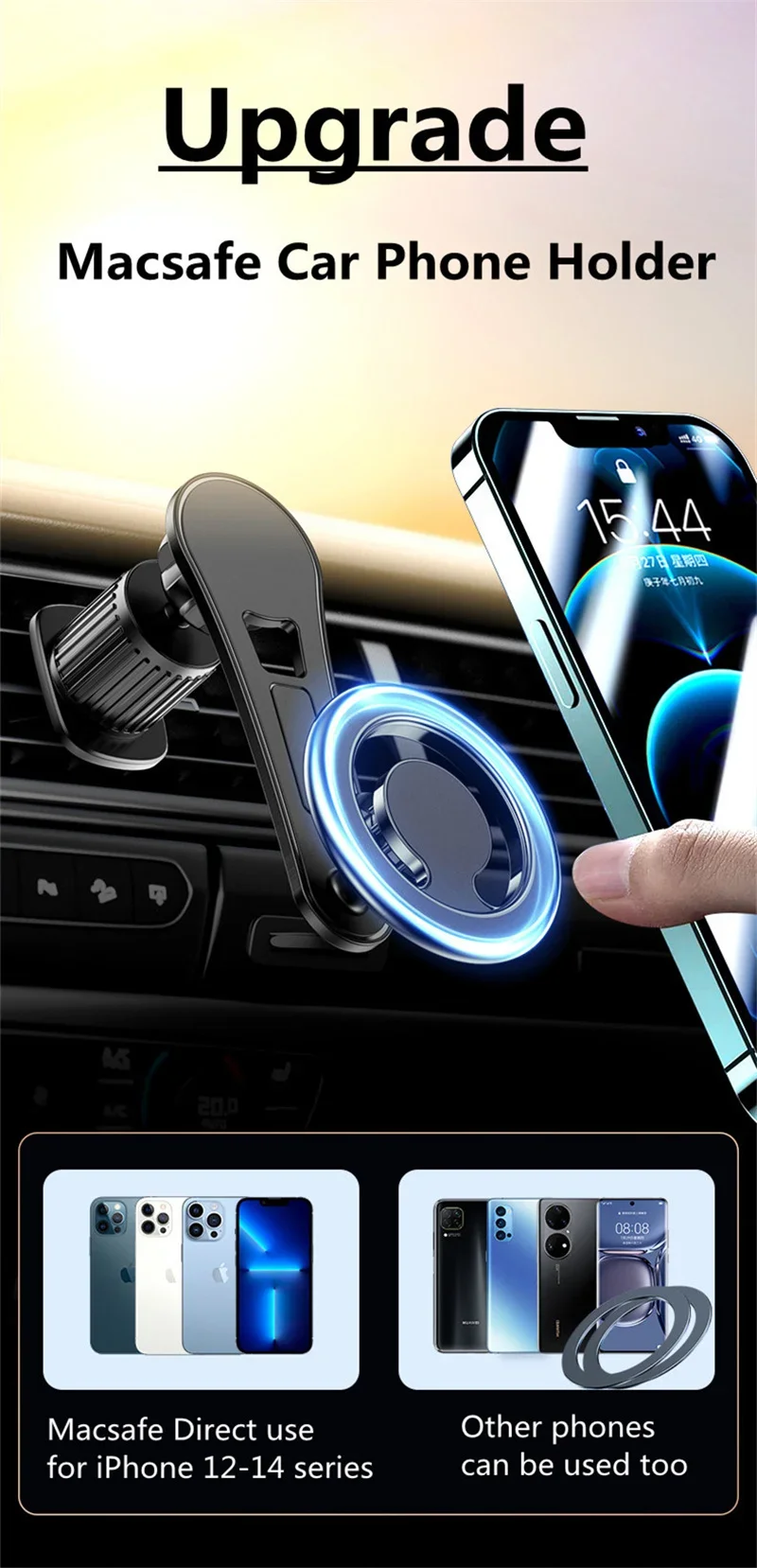 Magnetischer Autotelefonhalter, Ständer, Magnetz, Handy-Halterung, GPS-Halterung im Auto, für Macsafe iPhone 17, 16, 15, 14, 13, Samsung – Detail 1