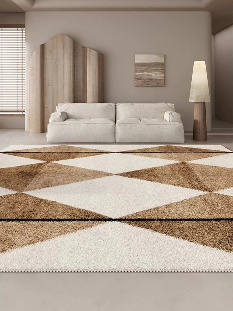Creamy Brown Geometric Living Room Carpet Color Block Splicing Bedroom Carpets Soft Non-Slip Bedside Rug Easy Care for Room Rugs 4