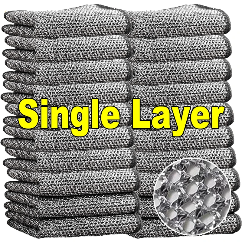 Paño de cocina de alambre de metal mágico, paños de limpieza de doble capa gruesos, paño de lavado de microfibra, estropajos para fregar platos de cocina