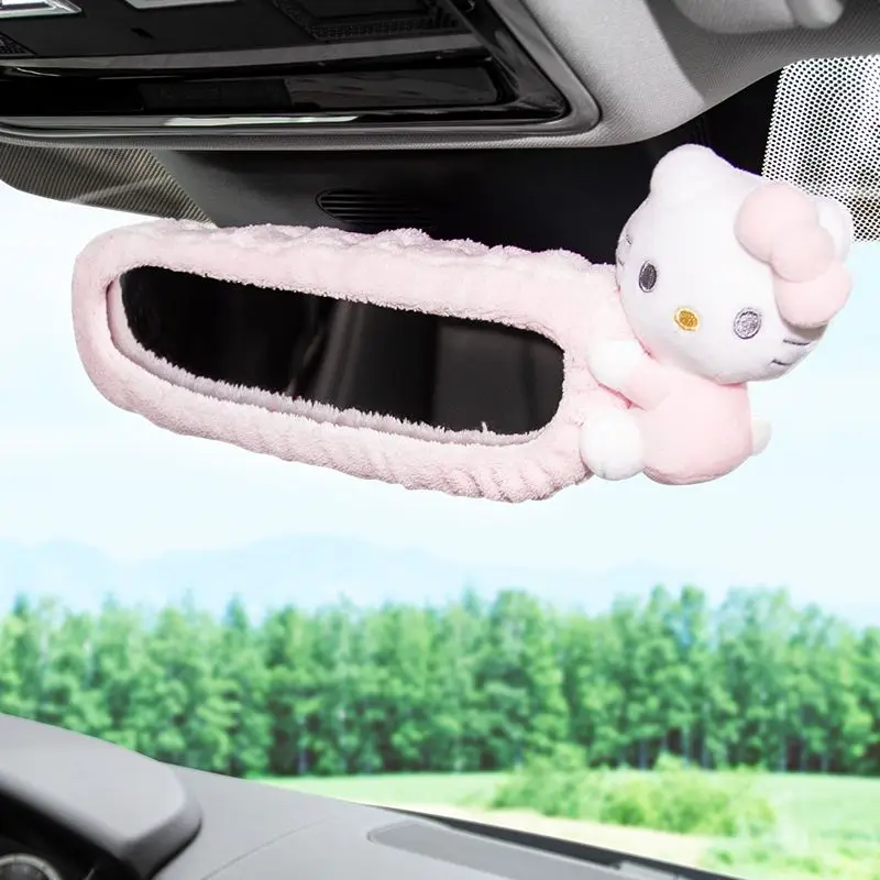 

Kawaii Sanriod Anime Hello Kitty Kt Cat Plush Car Rearview Mirror Cover Cartoon Stuffed Plushie Decoration Car Accessories Gift