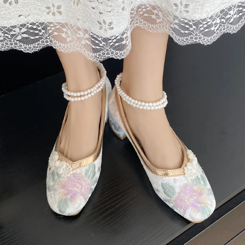 2024 NEW Beaded Print High Heels Women Shoes Spring Elegant Dress Shoes Sandals Summer Designer New Walking Pumps Sinicism