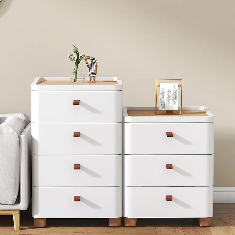 5 Layer Simple Drawer Storage Cabinet Living Room Toys Splinted Cabinet Frosted Plastic Wood Top Bedroom Nightstand