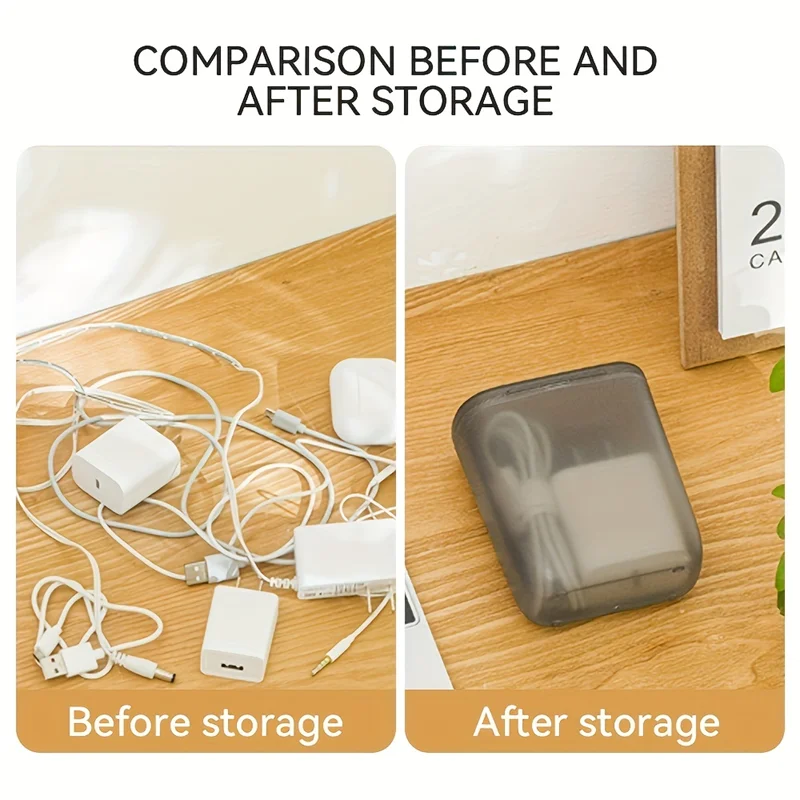 Portable Mobile Phone Data Cable Headphone Charger Storage Box Transparent Belt Cover Jewelry Miscellaneous Storage Organizer