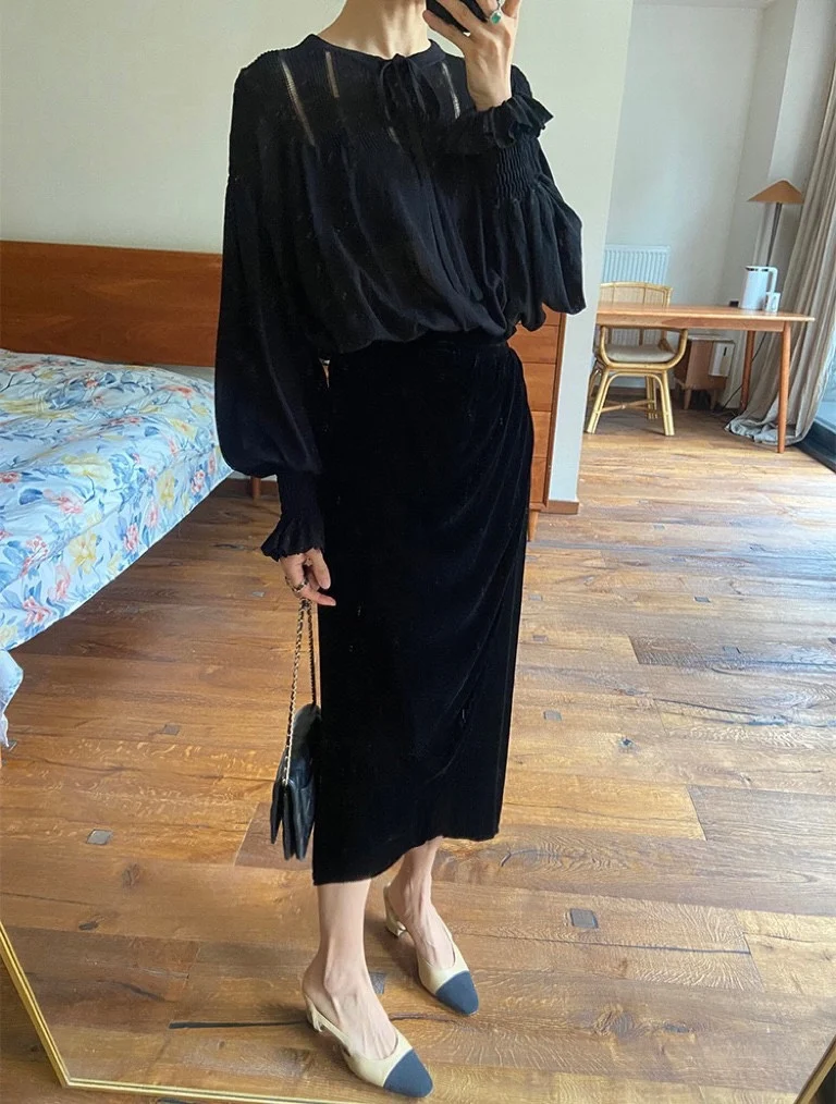 

2023 Spring/Summer Fashion New Women's Clothing Silk Velvet Skirt 0730