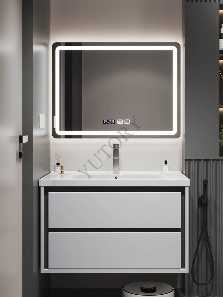 Light luxury oak smart bathroom cabinet combination small apartment bathroom washstand