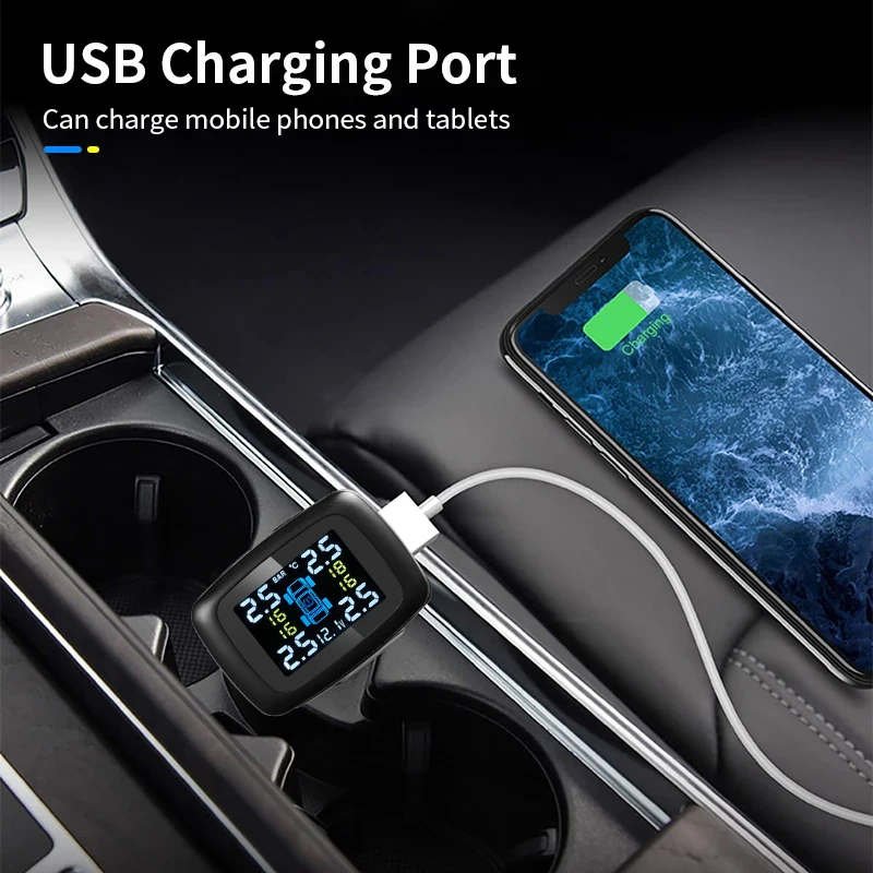 Sistema TPMS OUKENS Per Pressione Pneumatici - 4 Sensori Interni Con Monitor