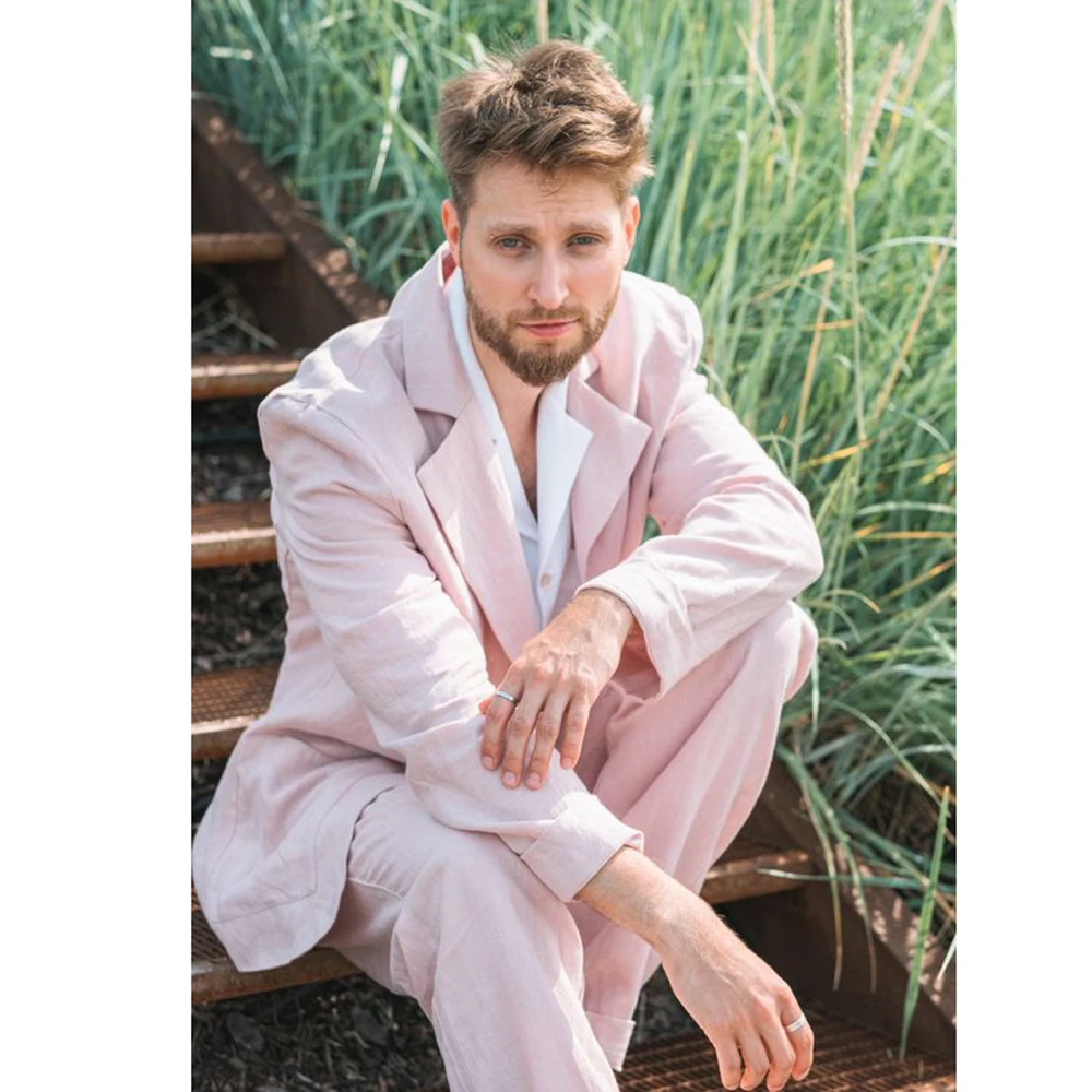 2023 New Fashion Pink Men Suits Notched Lapel Two Buttons 2 Pieces Male Suits Groomsmen Bridegroom Wedding Tuxedos Costume Homme