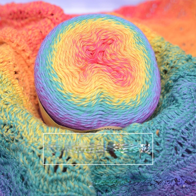 

Gradient Rainbow Cake Line Natural Transition Color Shawl Scarf Dress DIY Woven Cotton Magic Thread