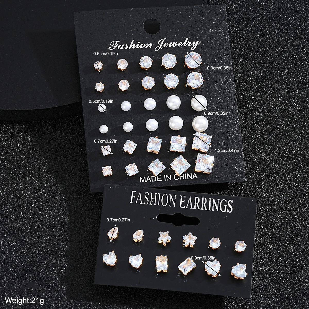 21 Pcs White Shiny Wedding Earrings Set For Women Men Fashion Vintage Crystal Star Heart Design Studs Trendy Jewelry Gifts 2024