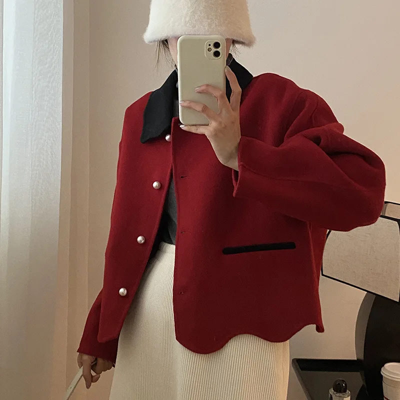 Small Bourgeois Temperament Pearl Model Thickened Double-sided Tweed Coat Contrast Small Fragrant Wool Short Coat Top Wholesale twist stunt car inertia vehicle double sided 360 degree upright rotation off road plastic racing model for kids collection