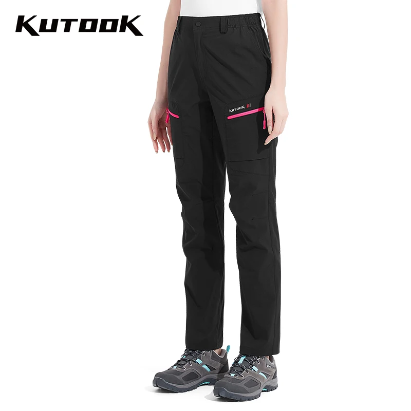 KUTOOK 여성용 카고 바지, 방수 야외 캠핑 바지, 주머니가 달린 캐주얼 바지, 등산 낚시 바지 