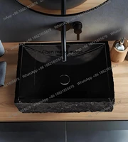 อ่างล้างหน้าหินอ่อนธรรมชาติ ลายวินด์อาร์ต ทรงสี่เหลี่ยม สำหรับโรงแรมและโฮมสเตย์ 4