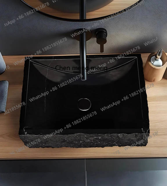 อ่างล้างหน้าหินอ่อนธรรมชาติ ลายวินด์อาร์ต ทรงสี่เหลี่ยม สำหรับโรงแรมและโฮมสเตย์ 4